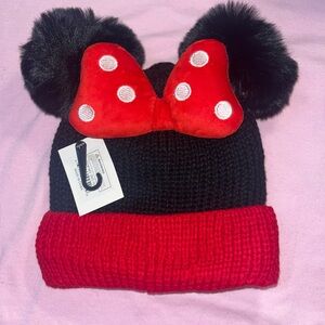 Red and Black Knit Hat with Bow